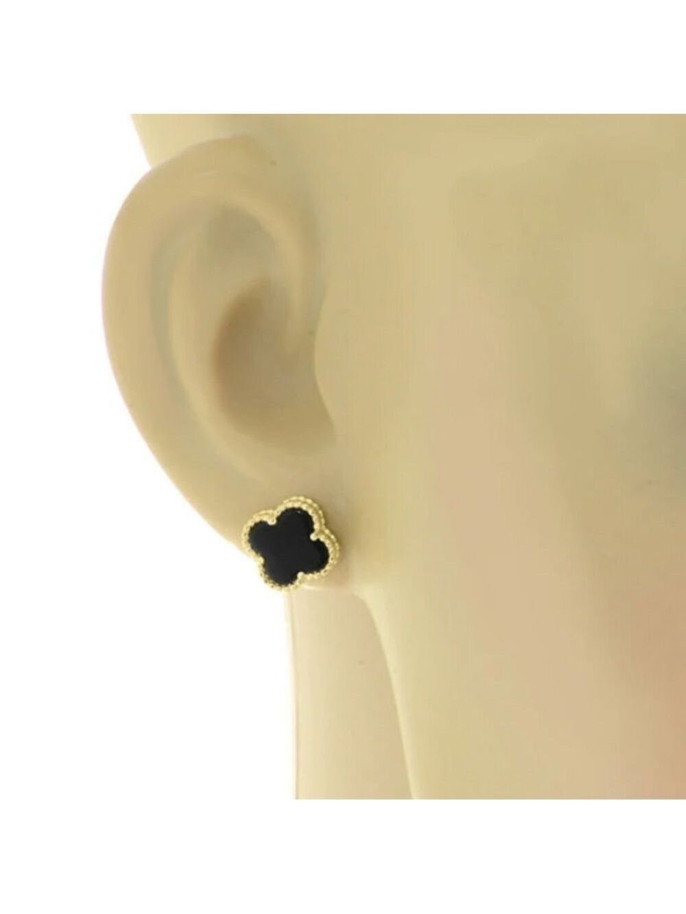Black Onyx  clover 925 silver 18k yellow gold plated push back stud earr…